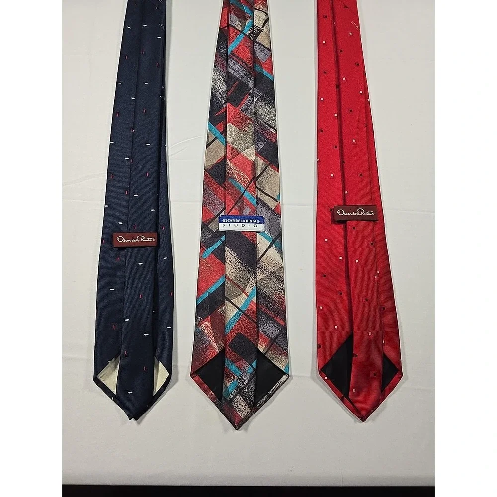 Tie Lot Of 3 Oscar De La Renta Designer‎ 100% Silk Men's Blue Red Signature